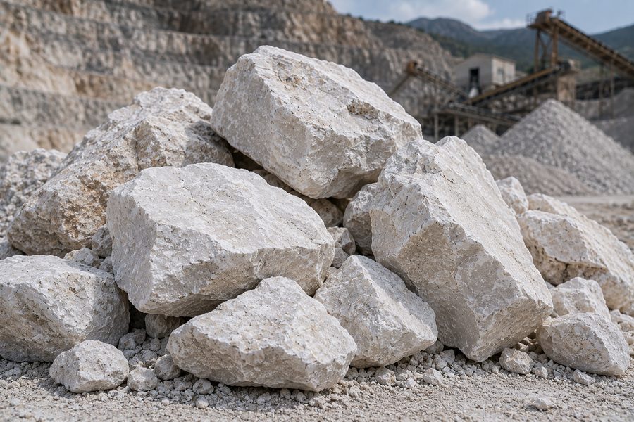 Crushed limestone rock