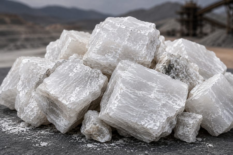 Raw lithium mineral blocks